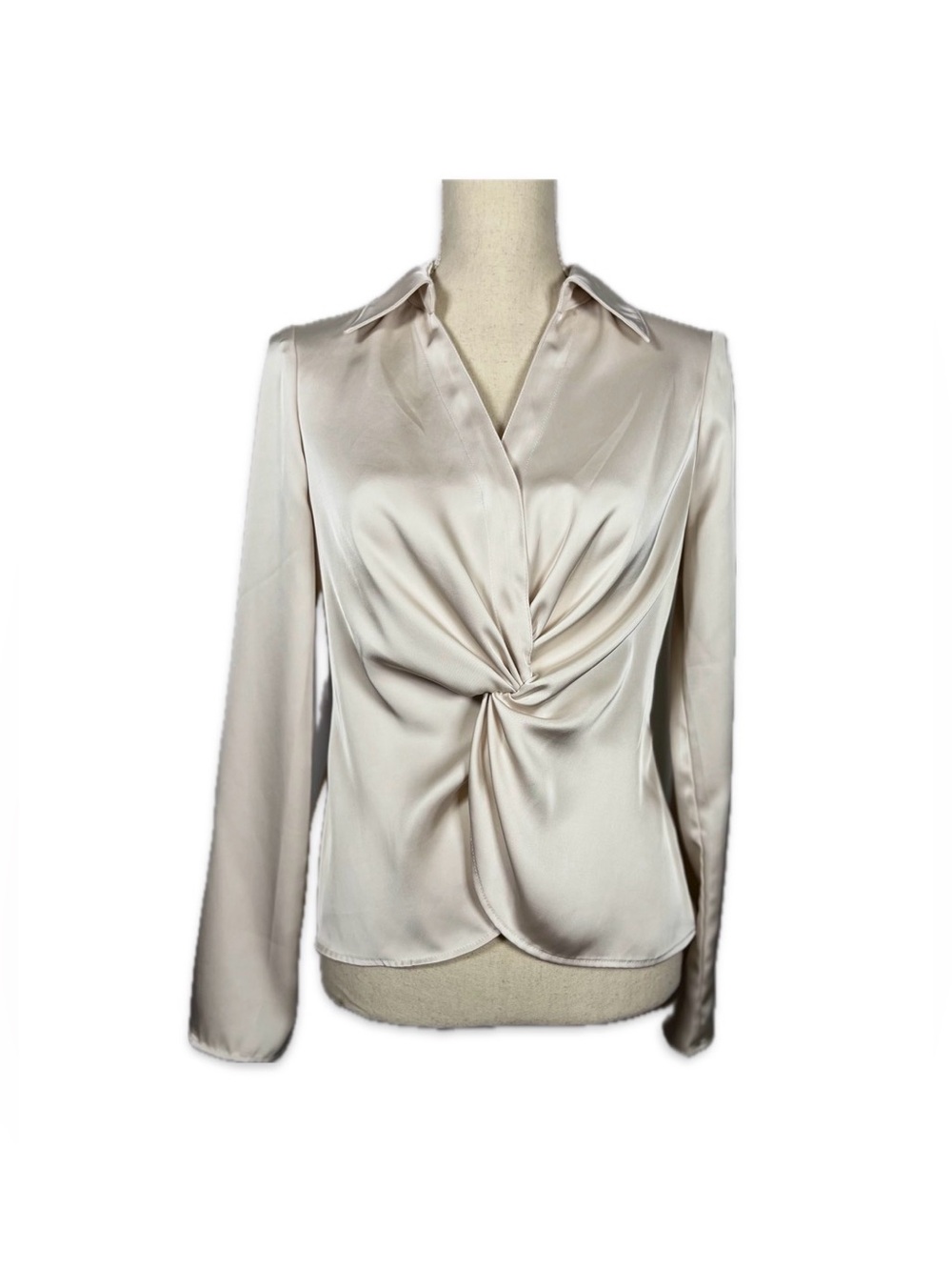 Rachel Zoe Cream Satin Twist Front Blouse Small Long Sleeve Chic
